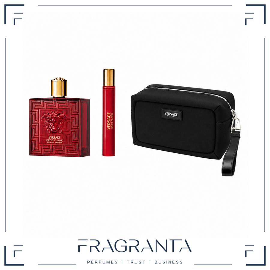 Versace Eros Flame Set EdP 100ml + Mini EdP 10ml + Tasche – Produktbild
