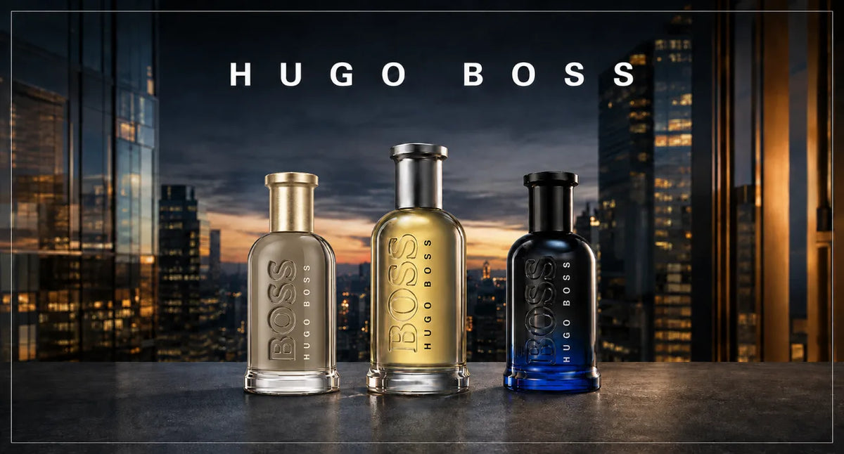 Hugo Boss products from FRAGRANTA's live B2B assortment, shown on white