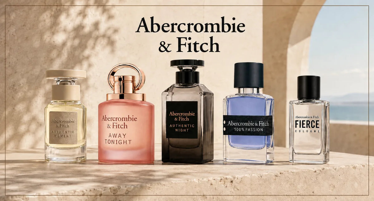 Abercrombie &amp; Fitch products from FRAGRANTA's live B2B assortment, shown on white