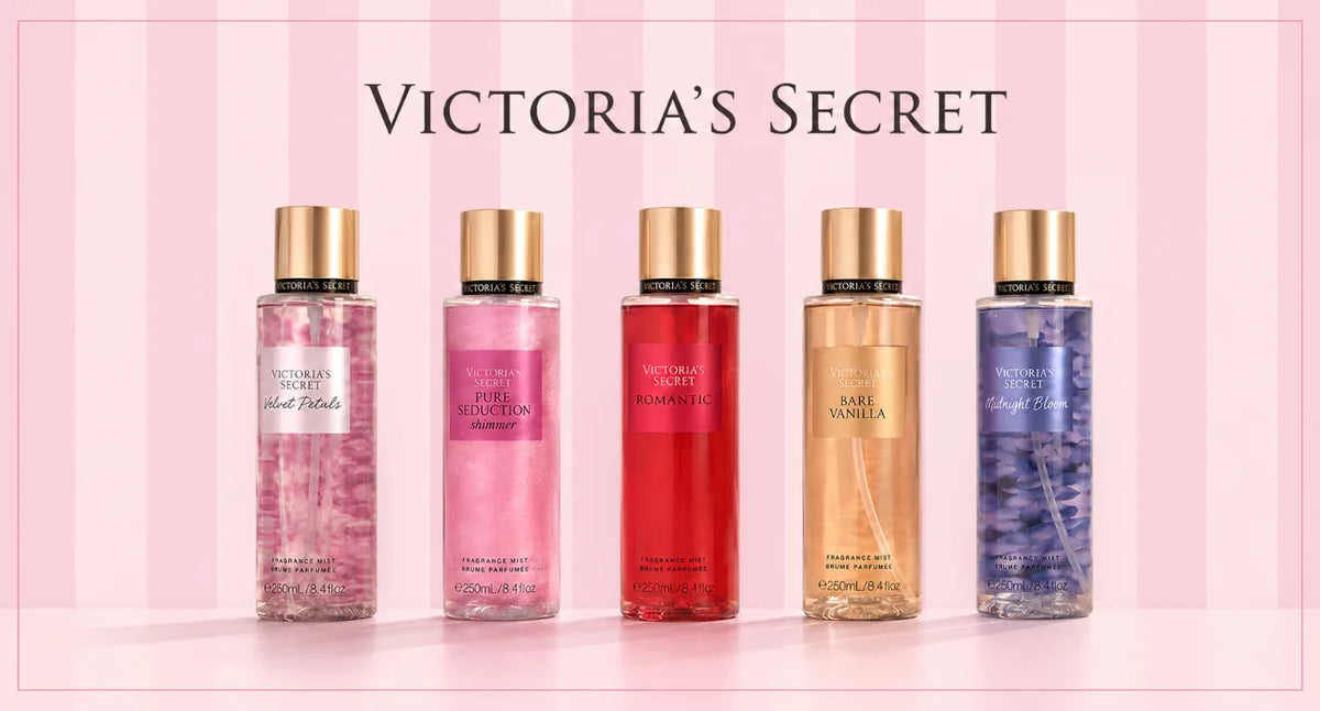 Victoria's Secret products from FRAGRANTA's live B2B assortment, shown on white